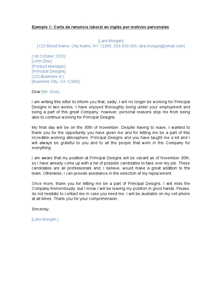 1 4 Modelo de Carta Renuncia Ingles 32 PDF