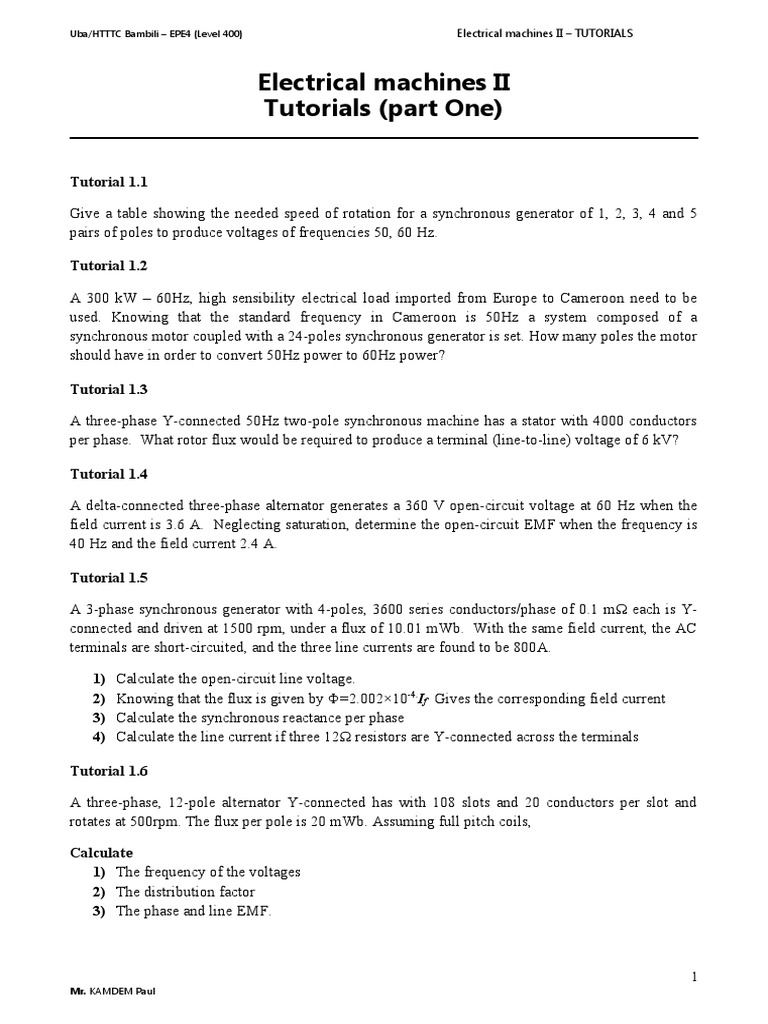 Speed and Voltage Calculations for Synchronous Generators and Motors