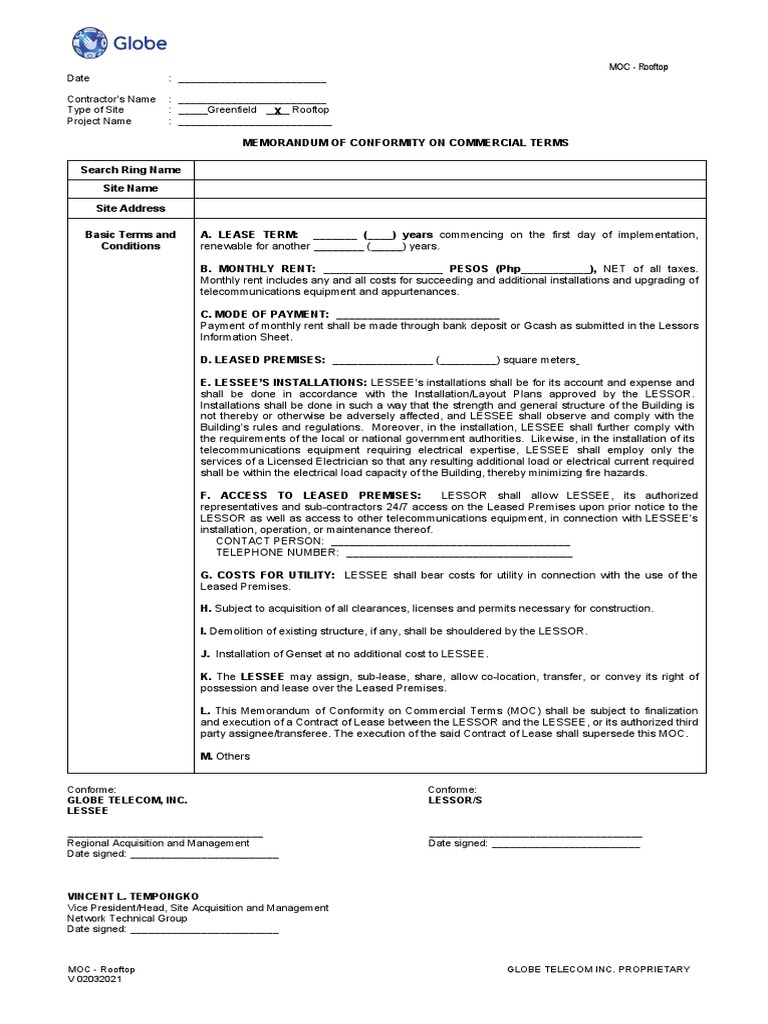 Rooftop Lease Agreement Memorandum | PDF | Lease