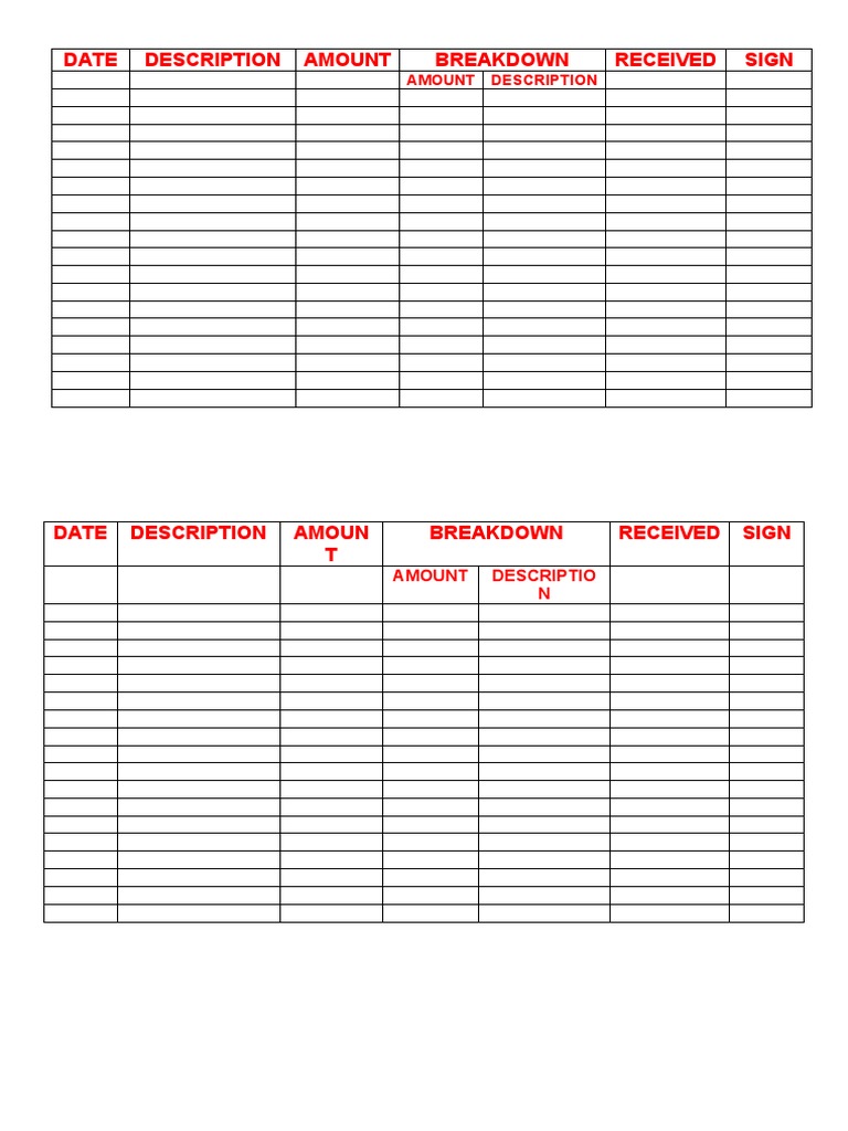 Date Description Amount Breakdown Received Sign | PDF | Computers ...