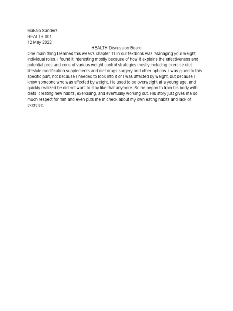 HEALTH - Discussion Board | PDF | Career & Growth | Lifestyle