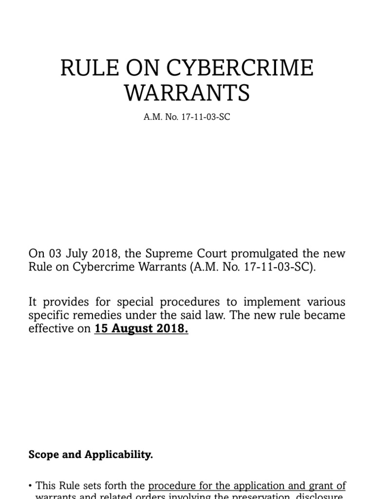 Cybercrime Warrants Rule Overview | PDF | Crime & Violence | Law ...