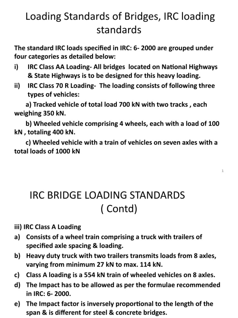 Loading Standards of Bridges, IRC Loading PDF Axle Bridge