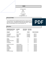 Personal Profile: Establishment Name Location Start Date End Date