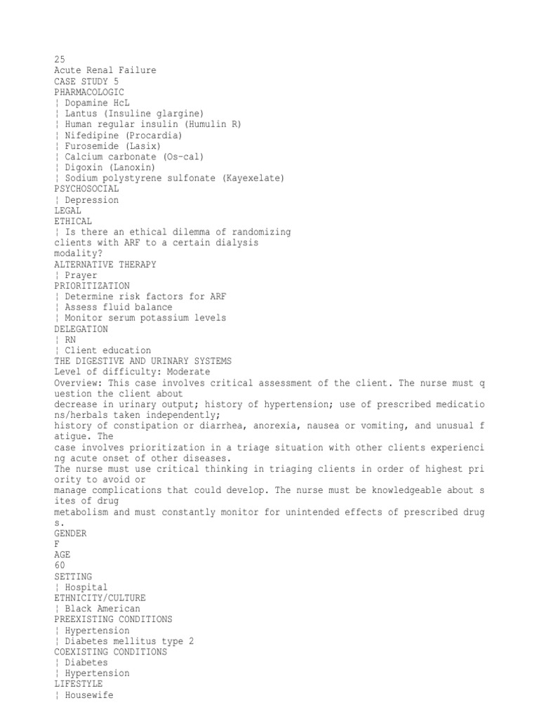 Acute Renal Failure Case Study Analysis | PDF | Kidney | Renal Function