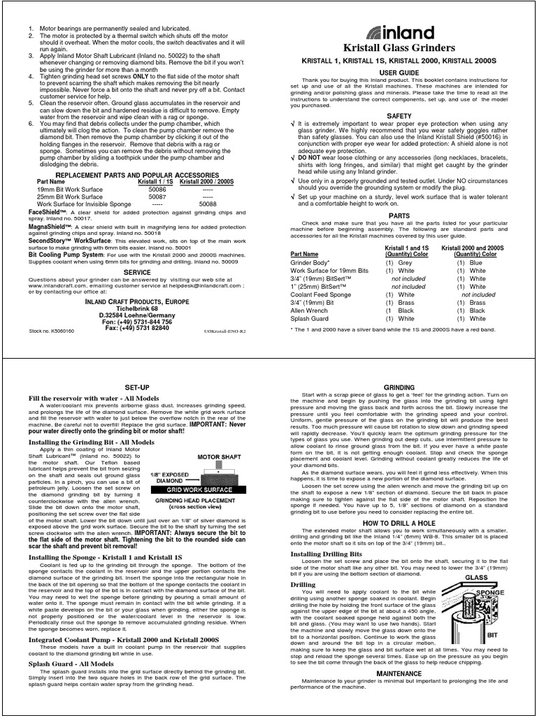 Kristall 2000S English Instructions PDF Drilling Grinding