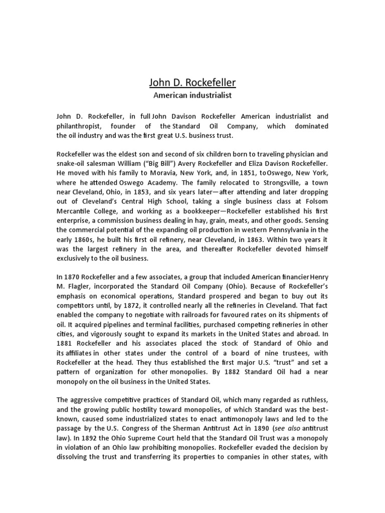 John D. Rockefeller American Industrialist PDF John D. Rockefeller