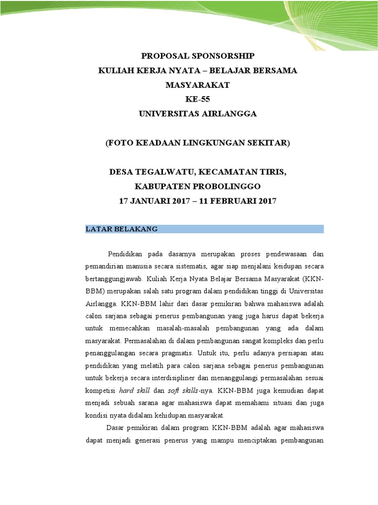 Proposal Sponsorship KKN 55 Tegalwatu | PDF