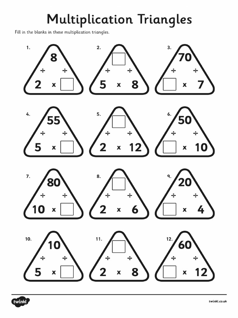 Multiplication Triangles Worksheet 2, 5 and 10 Times Tables | PDF