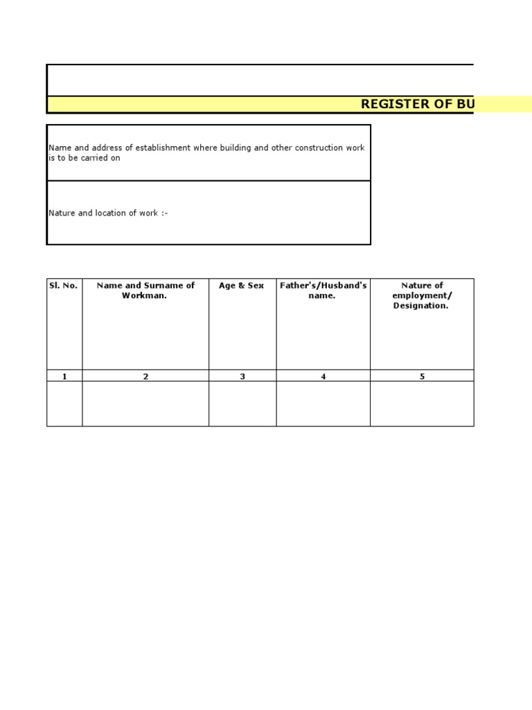 Form Ix (Register of Building Workers Employed by The Emloyer) | PDF