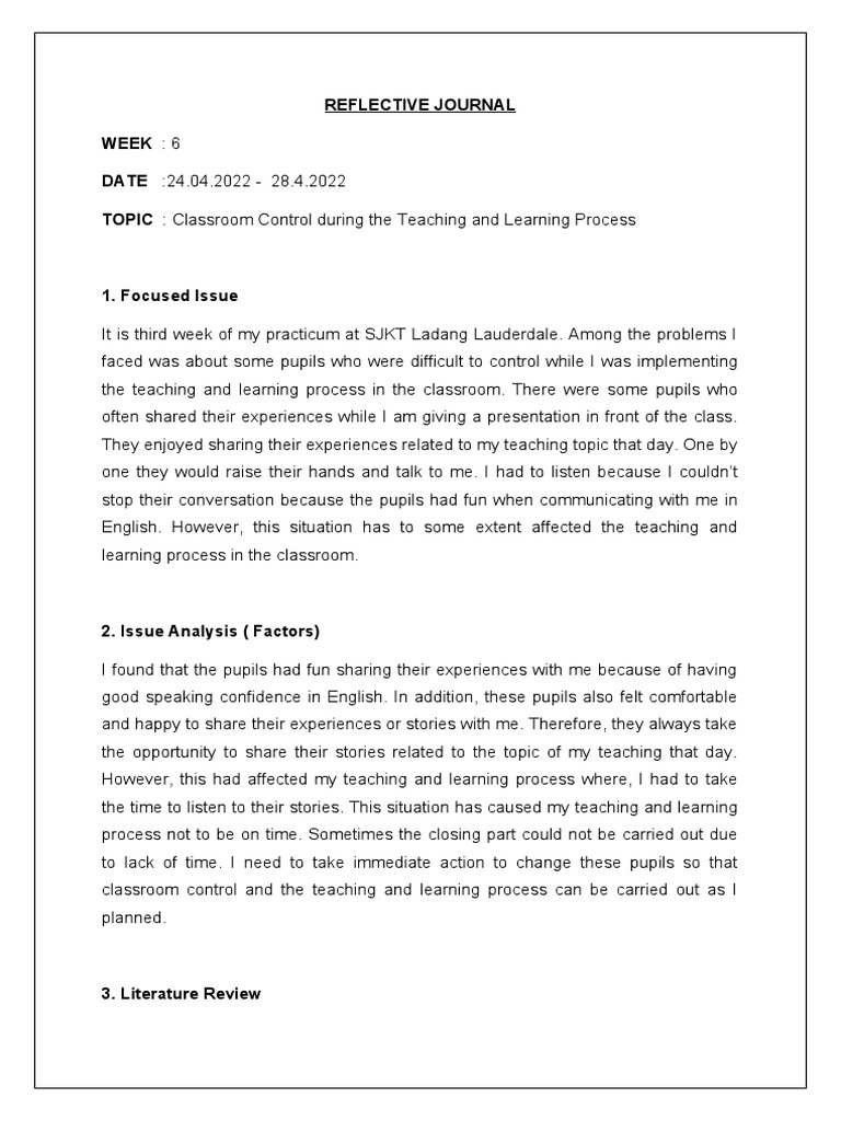 Classroom Control in Reflective Journal | PDF | Teachers | Classroom