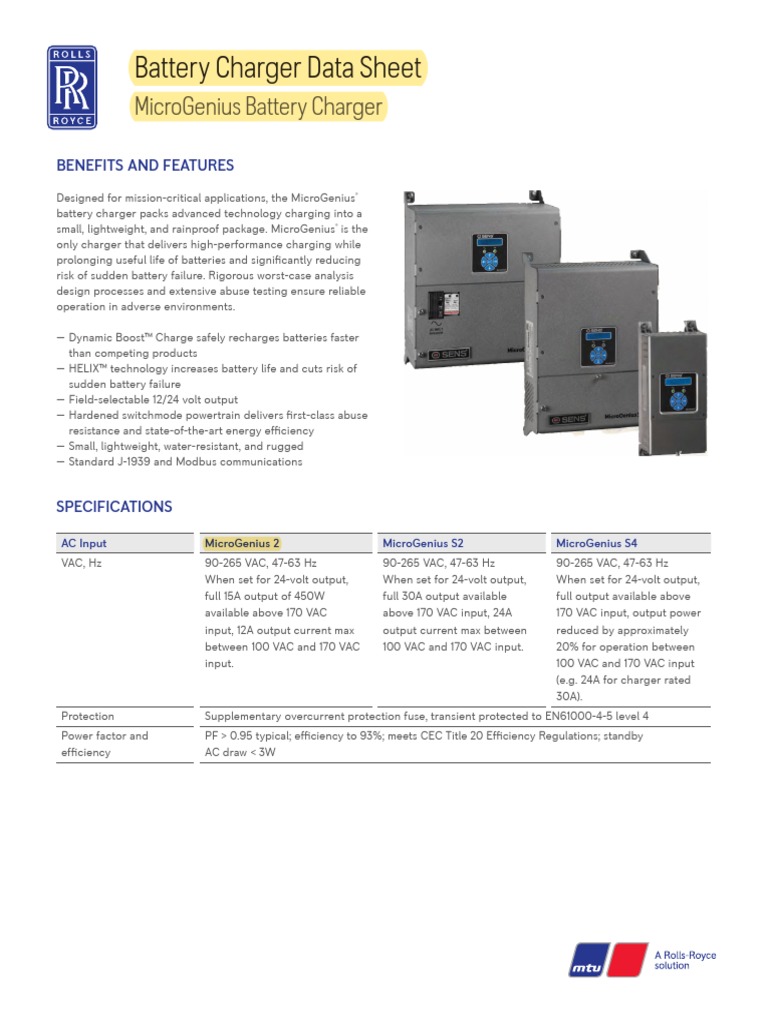 MicroGenius Battery Charger Data Sheet - WT00038096 | PDF | Battery ...