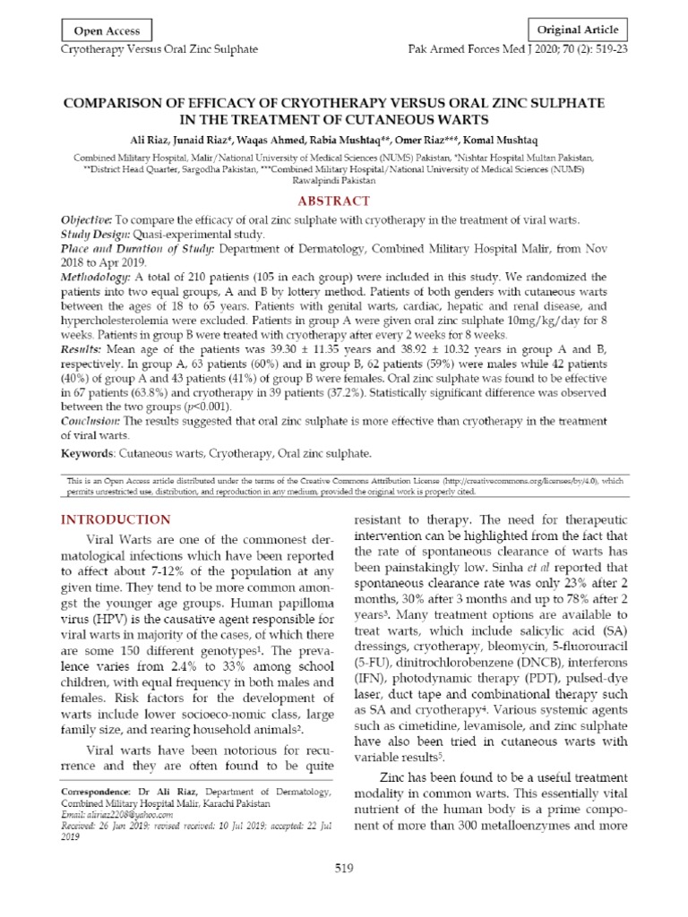View of COMPARISON OF EFFICACY OF CRYOTHERAPY VERSUS ORAL ZINC SULPHATE