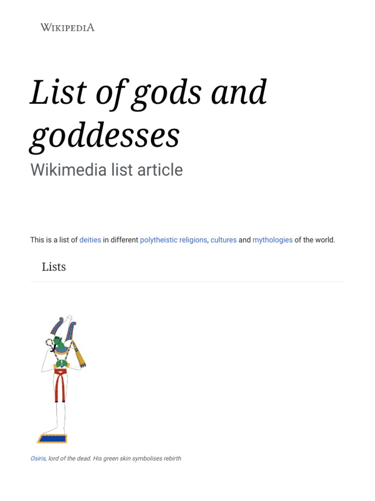 List of Gods and Goddesses - Simple English Wikipedia, The Free  Encyclopedia, PDF, Deities