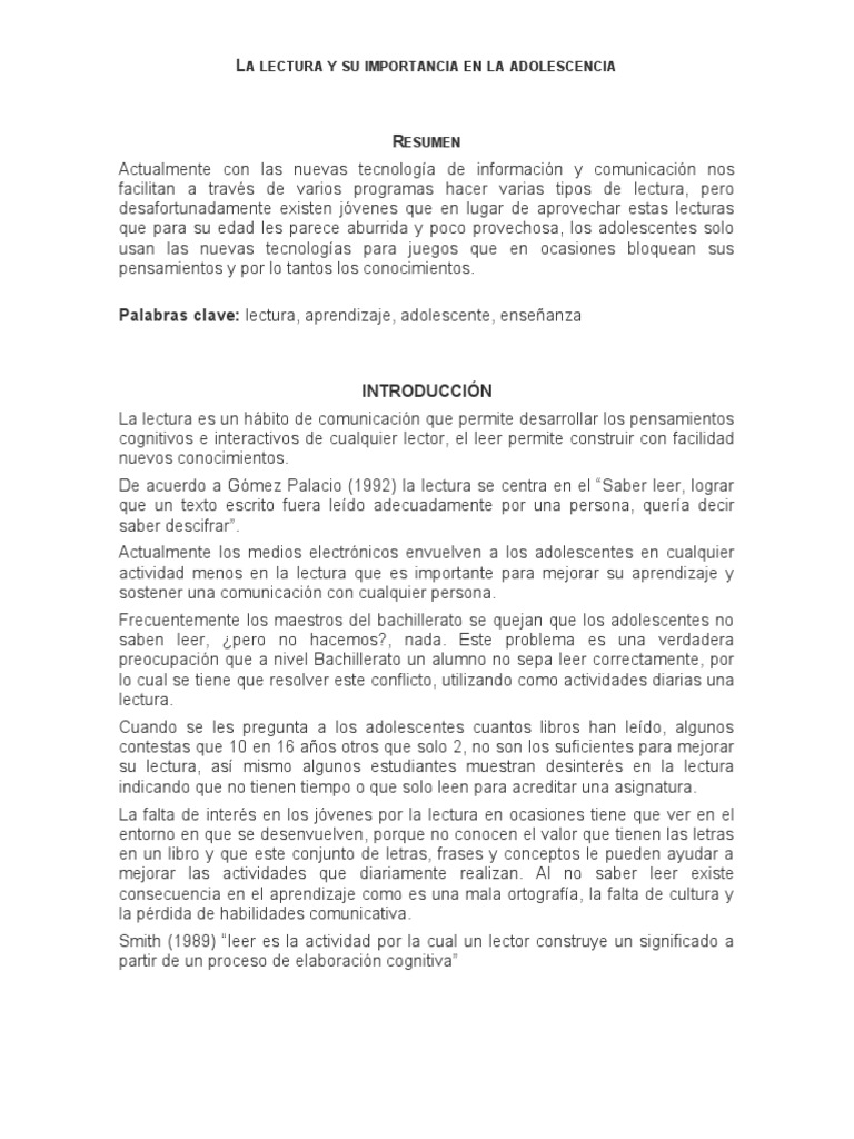 Fomentar la Lectura en Adolescentes | PDF | Aprendizaje | Ciencia cognitiva