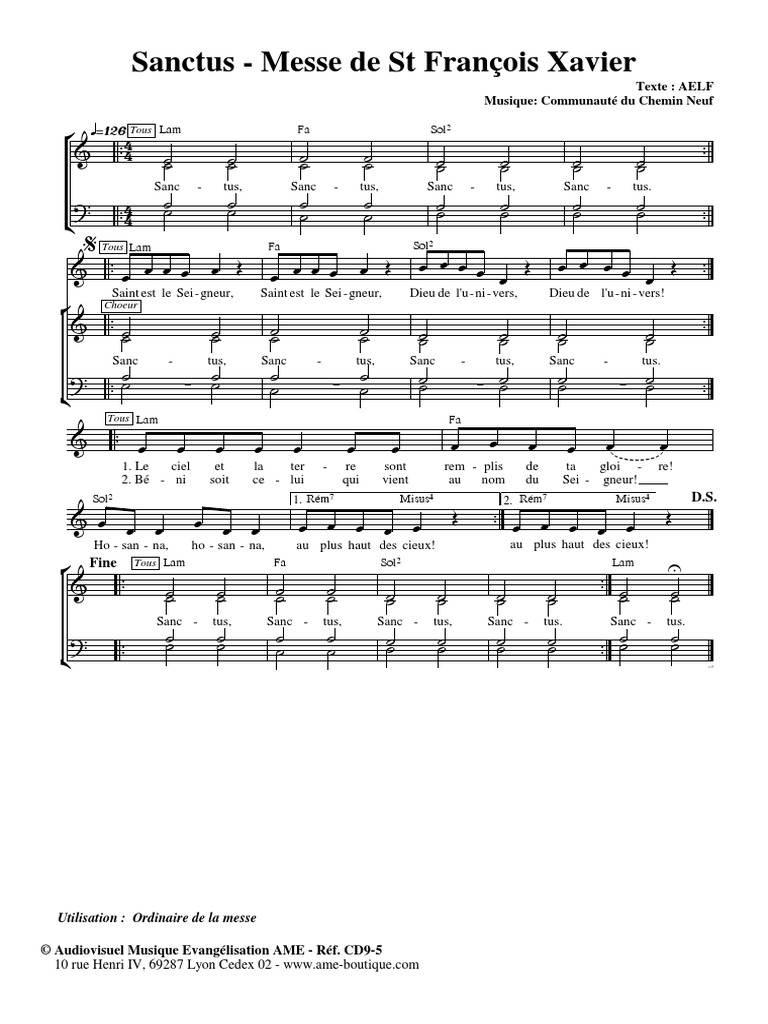 Sanctus Messe de Saint Francois Xavier PDF Messe Liturgie et culte chrétien