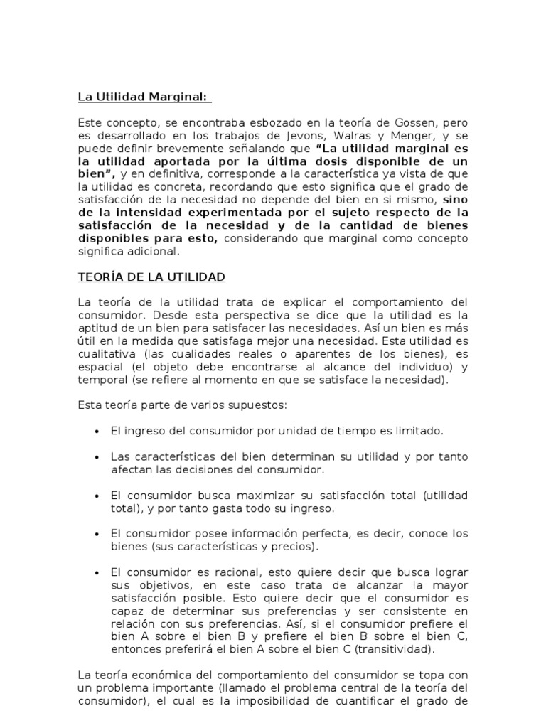 La Utilidad Marginal | PDF | Utilidad marginal | Utilidad