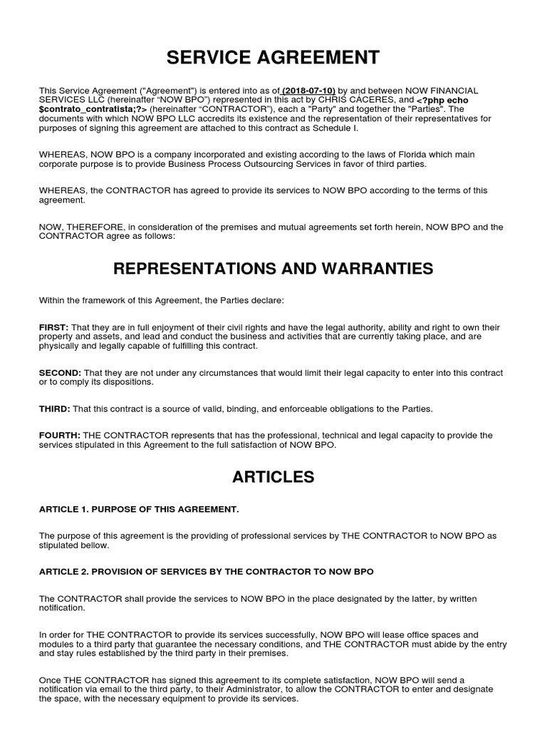 BPO Service Agreement Contract | PDF | Indemnity | Employment