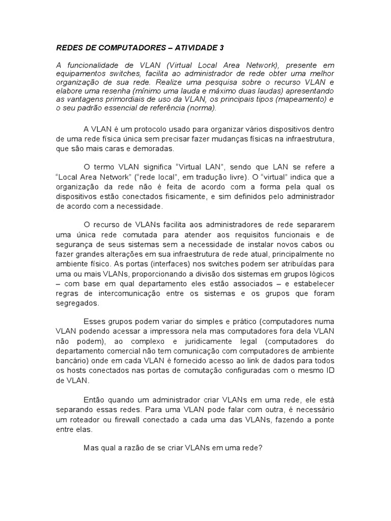 Vantagens e Tipos de VLANs em Redes | PDF | Rede de computadores ...