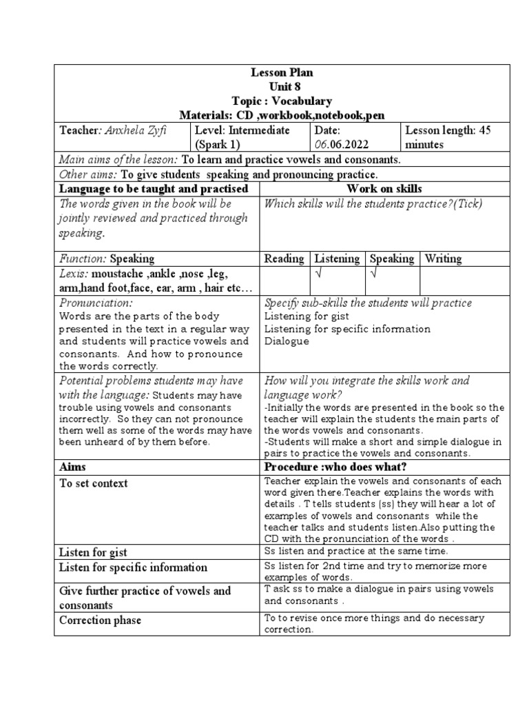 Lesson Plan Punctuation PDF Lesson Plan Consonant