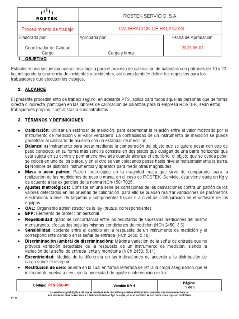PTS Rostek Calibración de Balanzas | PDF | Calibración | Medición