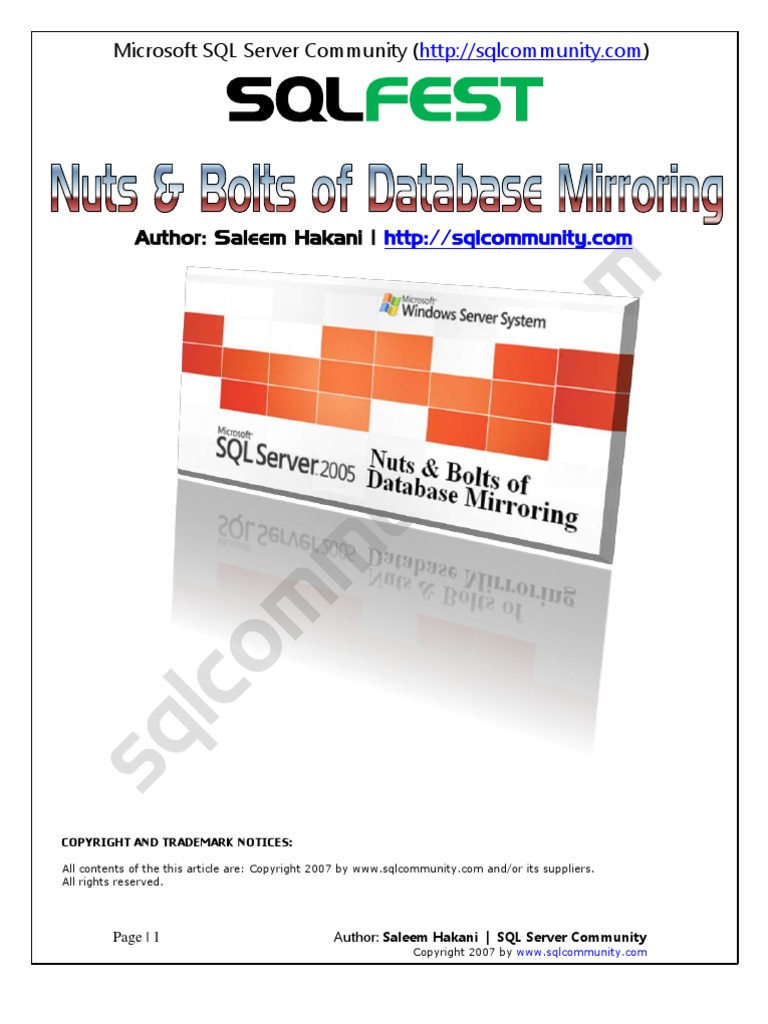 Nuts and Bolts of Database Mirroring | PDF | Microsoft Sql Server ...