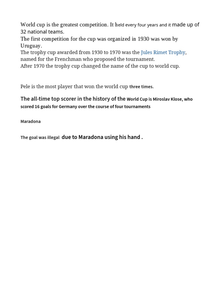 World Cup Is The Greatest Competition It H The First Competition For