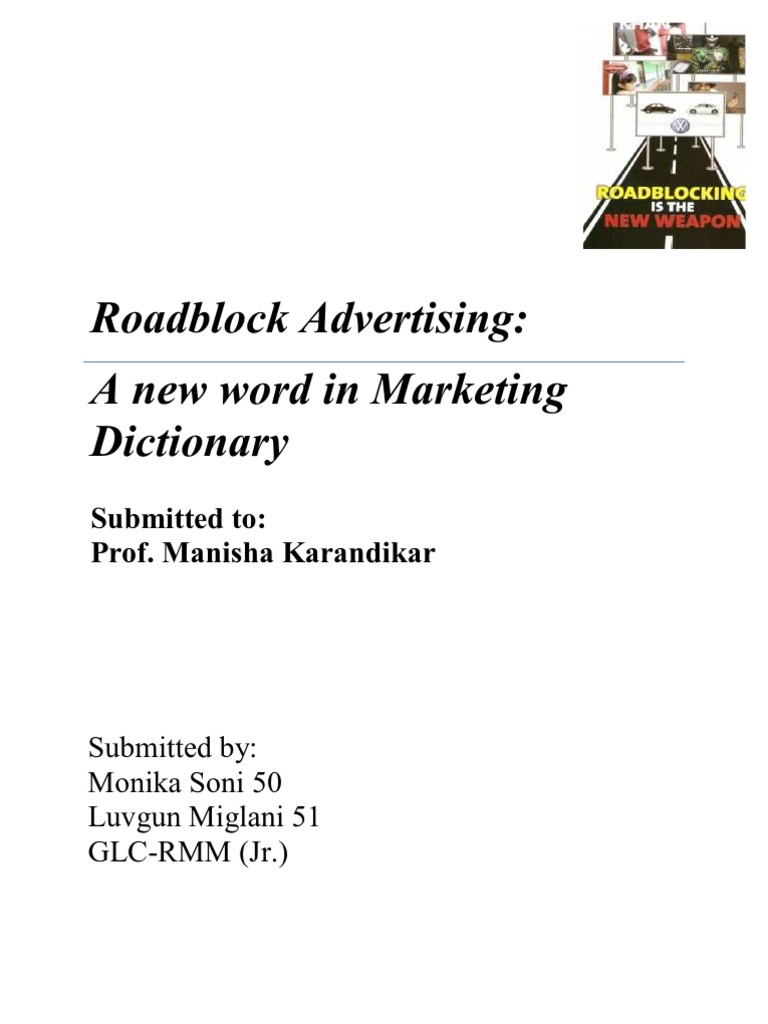 Roadblock Advertising Assignment Advertising Volkswagen