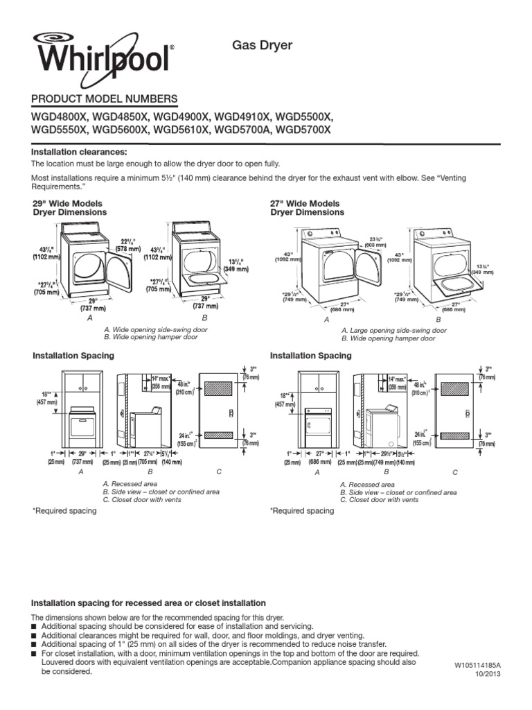 Dryer Dimension PDF Clothes Dryer Pipe (Fluid Conveyance)