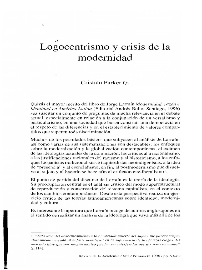 Logocentrismo y Crisis de La Modernidad | PDF