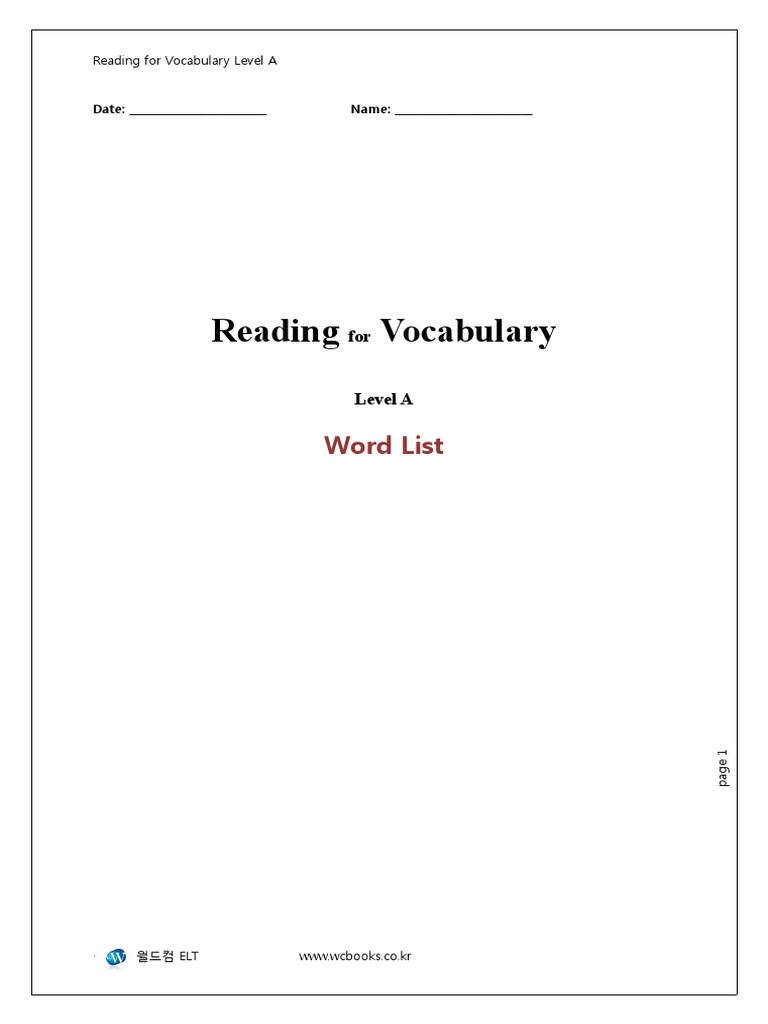 Reading Vocabulary: Word List | PDF | Verb | Part Of Speech