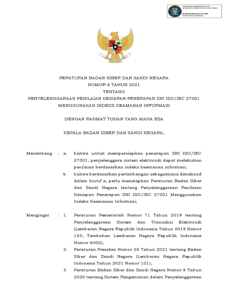 SALINAN Peraturan BSSN Indeks KAMI Sign | PDF