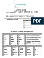 Answer Sheet Midterm Test - Nket 3 - Gateway A1+ U7-10: LISTENING (10 Points)