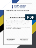 Mary Grace Manalon: Certificate of Recognition