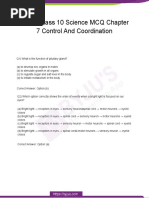 CBSE Class 10 Science MCQ Chapter 7 Control and Coordination