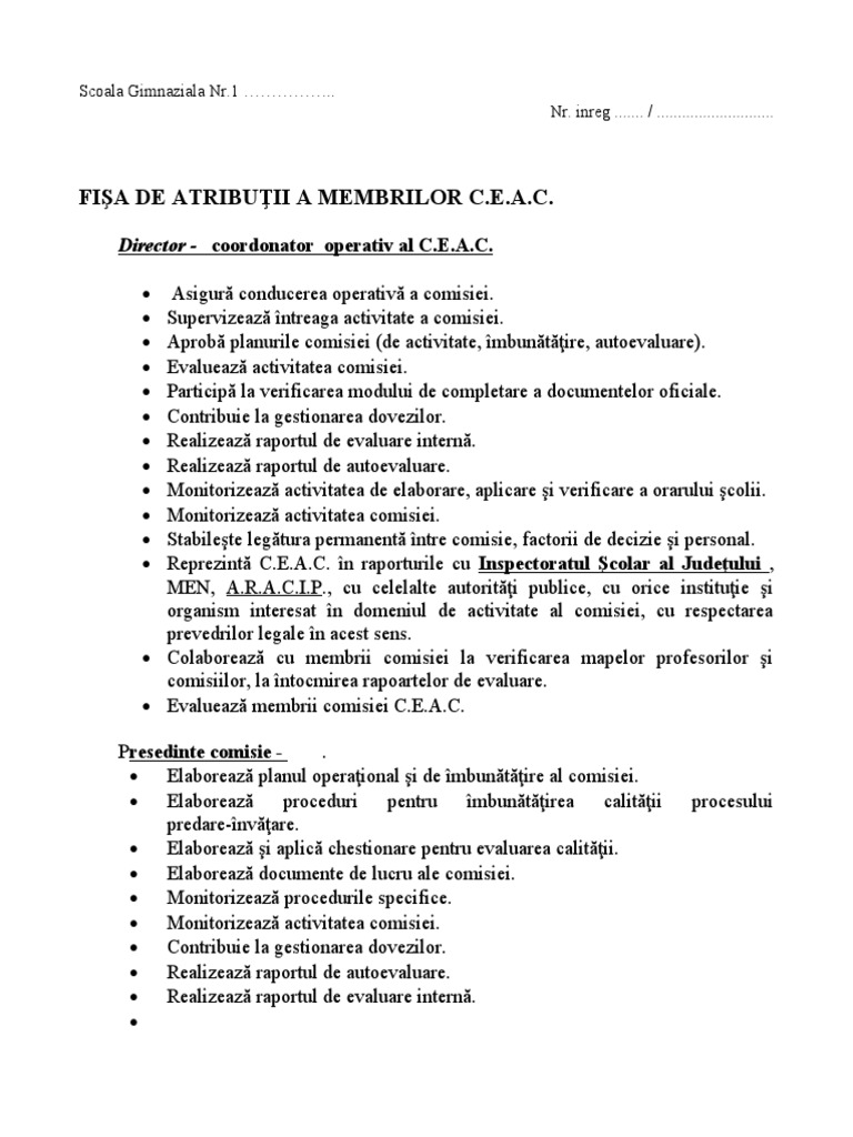 Fisa de Atributii A Comisie CEAC | PDF