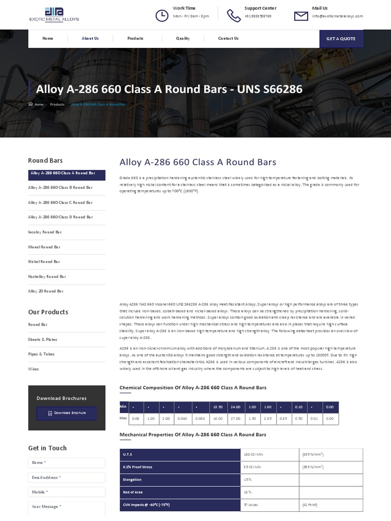 Overview of Alloy A-286 660 Properties | PDF | Alloy | Stainless Steel