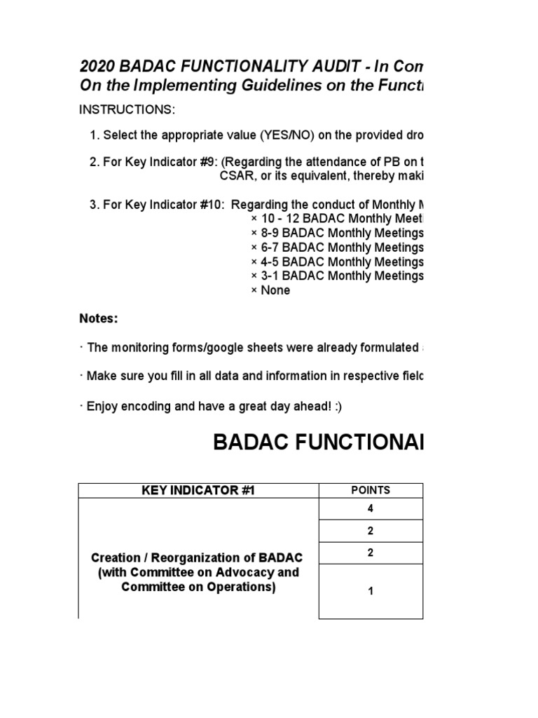 BADAC Functionality Audit 2020 Report | PDF