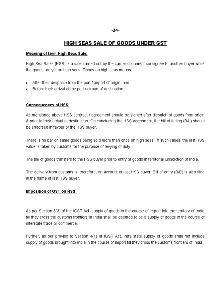 High Seas Sale of Goods Under GST PDF Customs Value Added Tax
