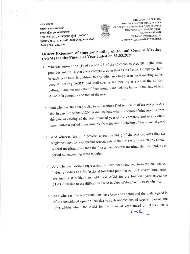 Approval Letter For Extension of AGM 06012021 PDF