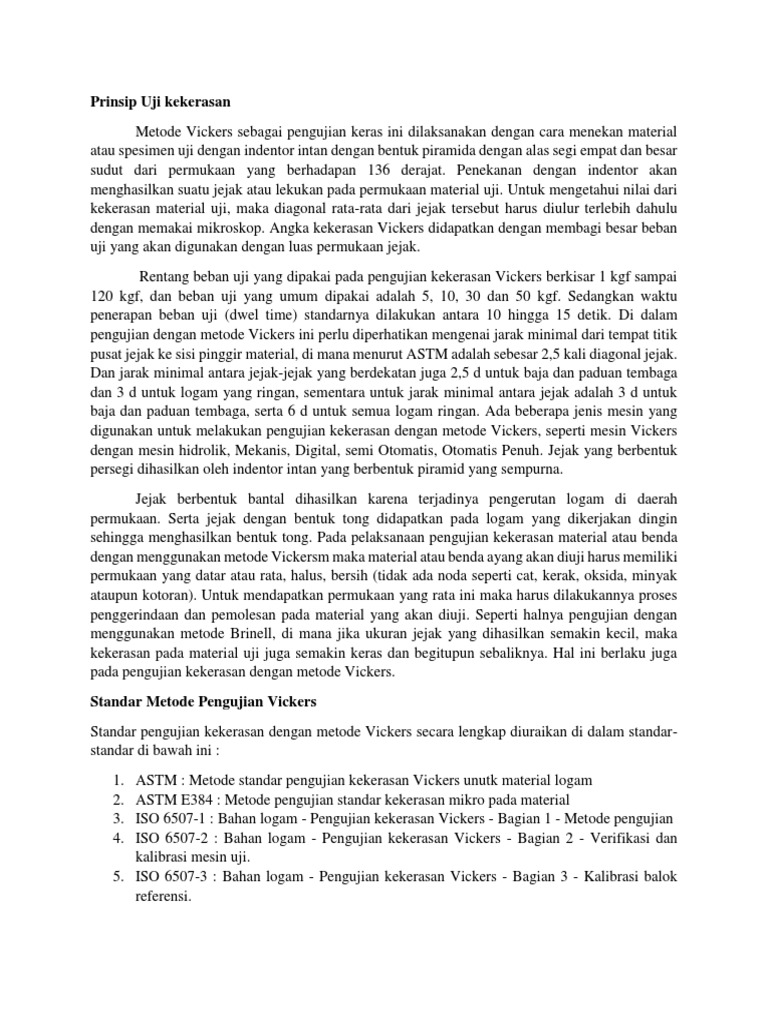 Pengujian Kekerasan Vickers pada Material | PDF
