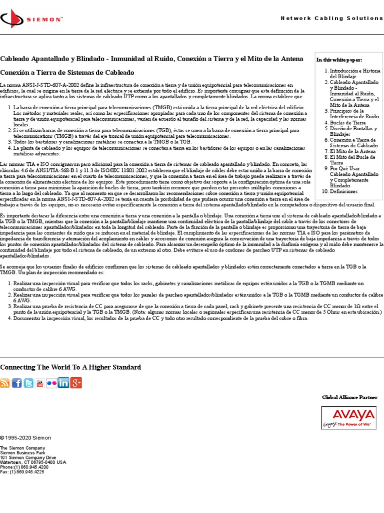 Grounding and Cabling Systems Screened and Shielded Network Cabling