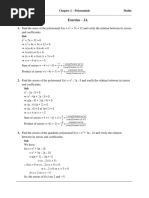 Exercise - 2A: Class X Chapter 2 - Polynomials Maths