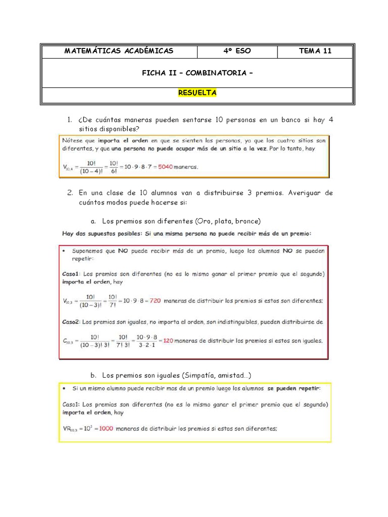 Actividades de Combinatoria para Primaria | PDF | Combinatoria ...
