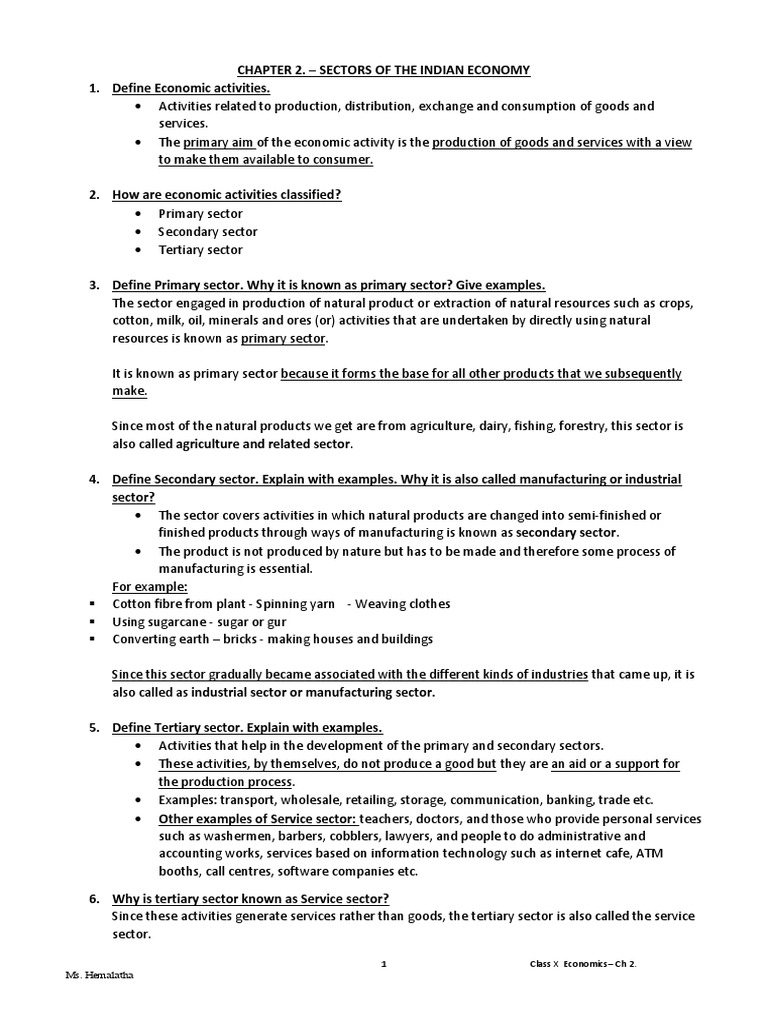 CHAPTER 2 Sectors of The Indian Economy | PDF | Underemployment ...