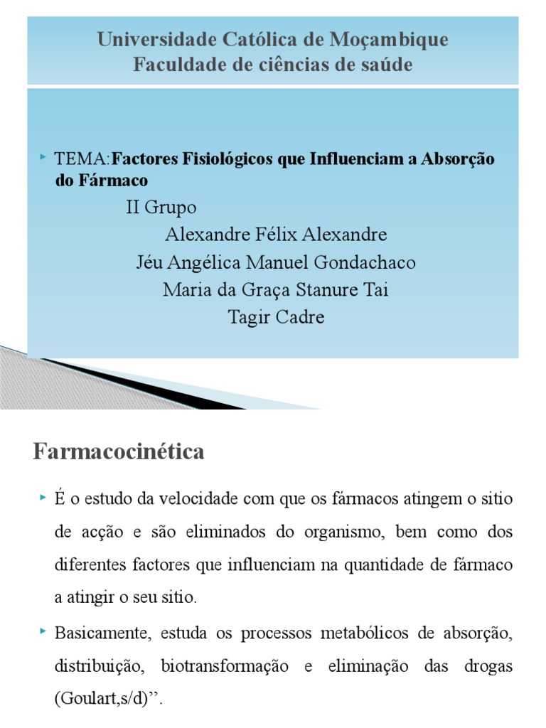 Fatores Fisiológicos na Absorção de Fármacos | PDF | Biodisponibilidade ...
