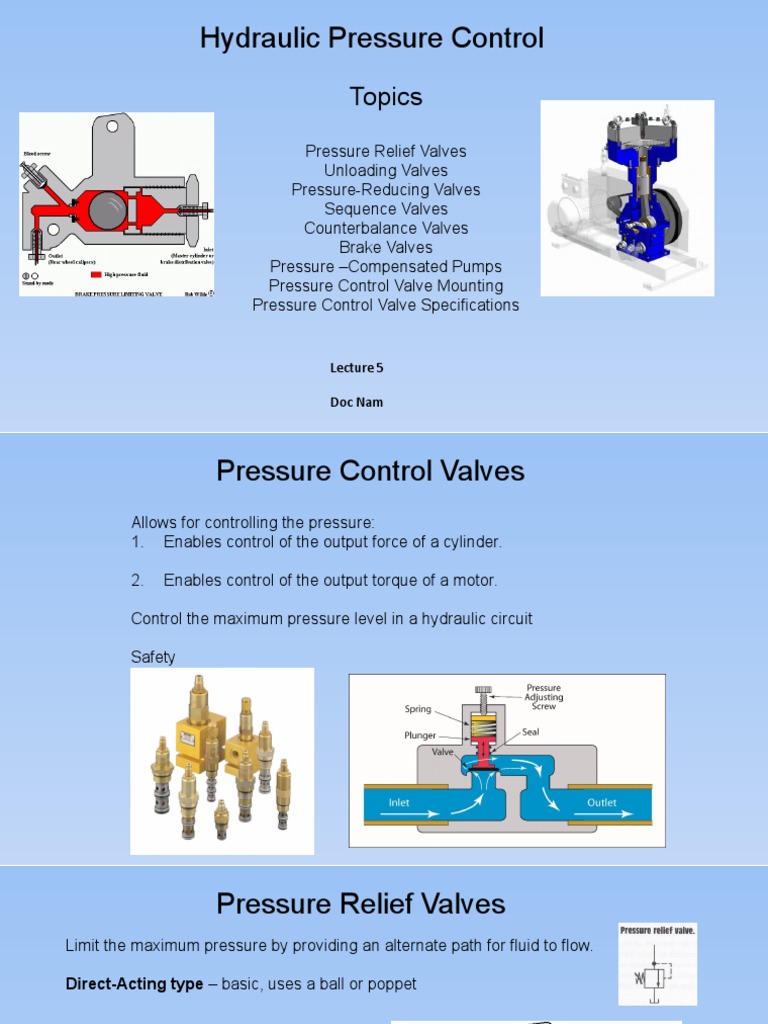 Lecture 5 Hydraulic Pressure PDF Valve Pump