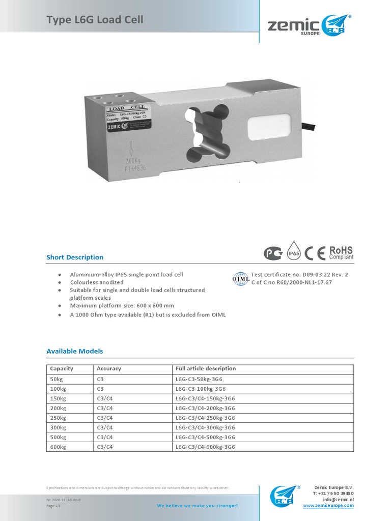 Zemic L6G Load Cell Specifications | PDF | Electrical Wiring ...