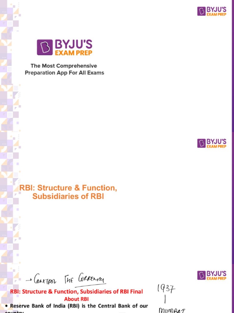 Live Class Rbi Structure Function Subsidiaries of Rbi | PDF