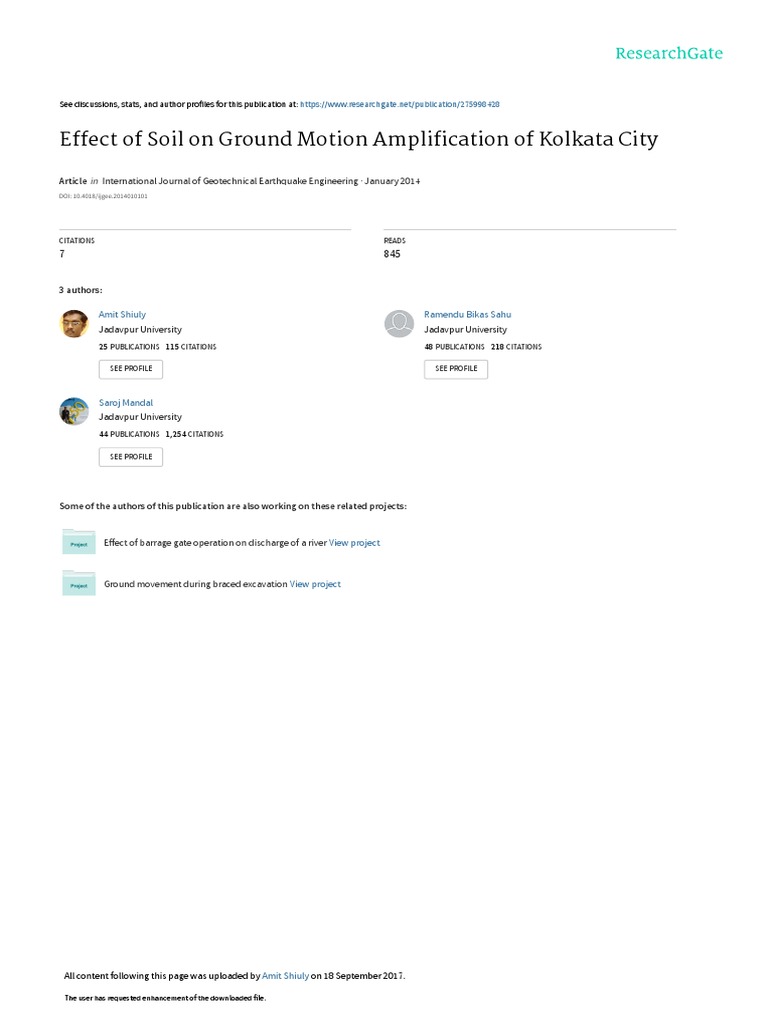 Effect of Soil On Ground Motion Amplification of Kolkata City - Amit ...